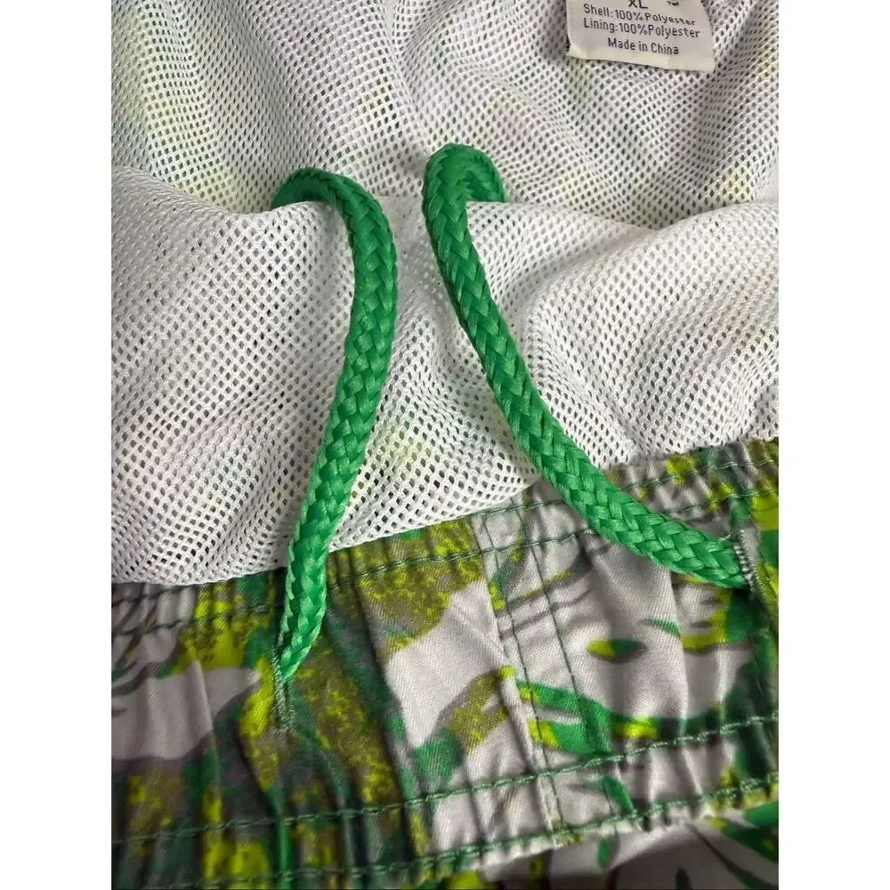 NWT Talos Men’s Tropical Floral Swim Trunks Mesh Lined Drawstring XL Green